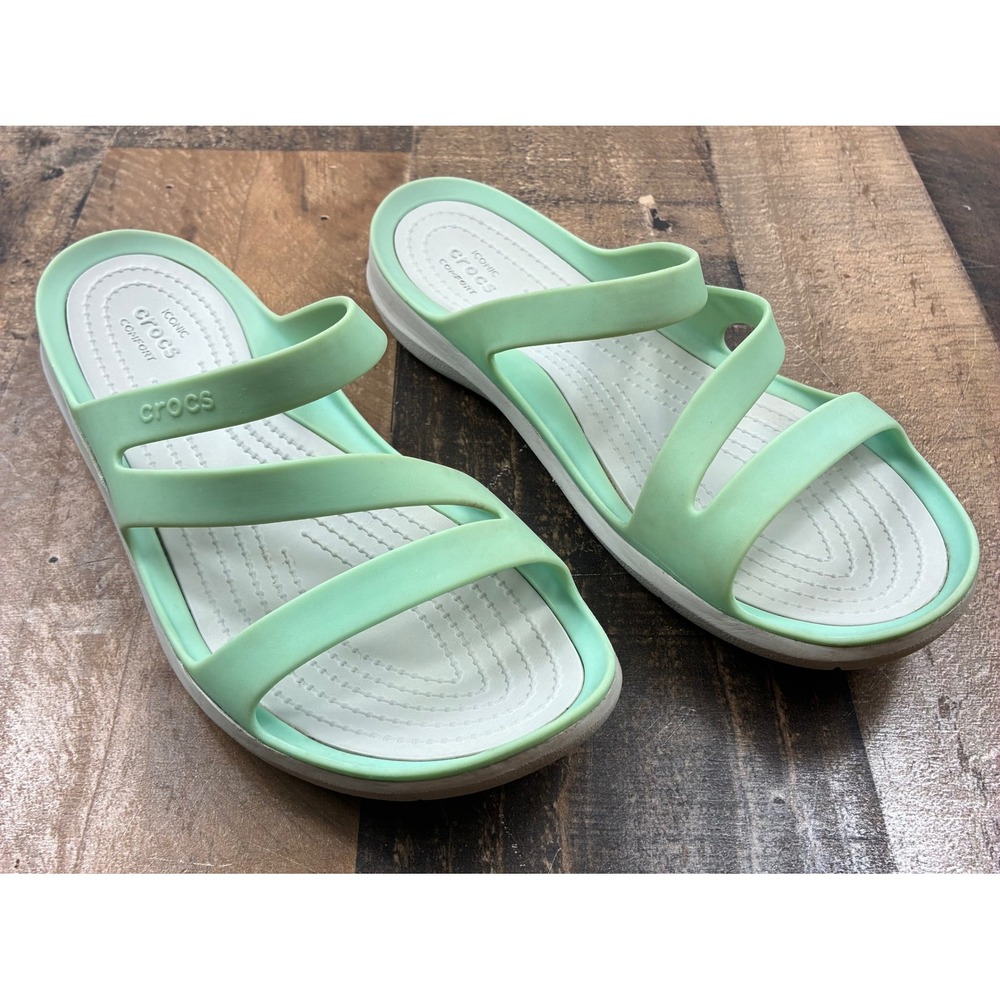 Crocs Swiftwater Strappy Sandals Womens 9 Mint Green White Comfort Slides Summer